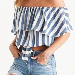 Off shoulder striped crop top